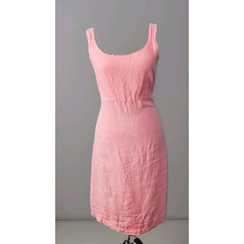 Fresh Produce 100% Linen Sleeveless Button Back Sheath Dress Size L Peach Pink